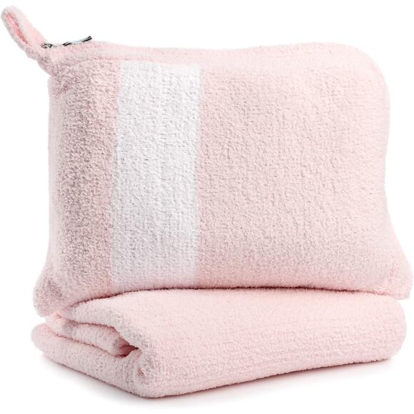 NEW! Kashwere Stripe Travel Blanket  (Pink/White) - Picture 1 of 6
